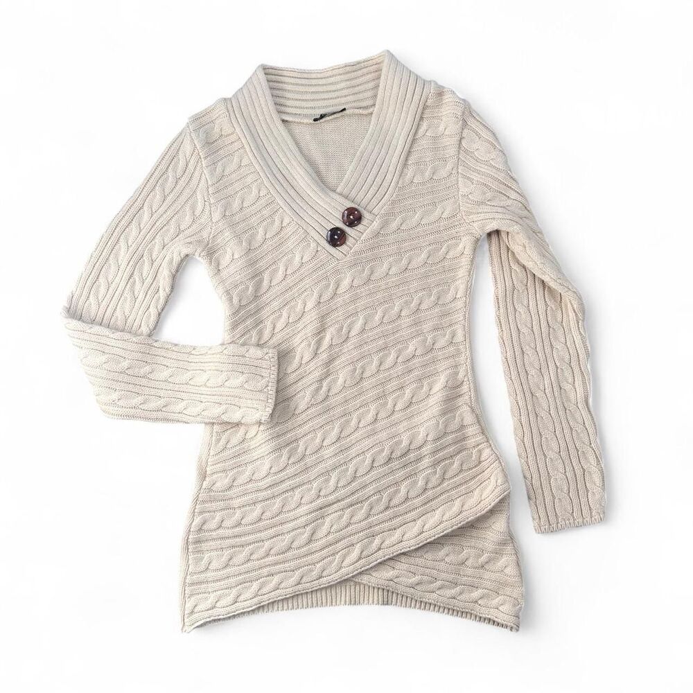 Y2K Cream Cable Knit Sweater Tunic B44